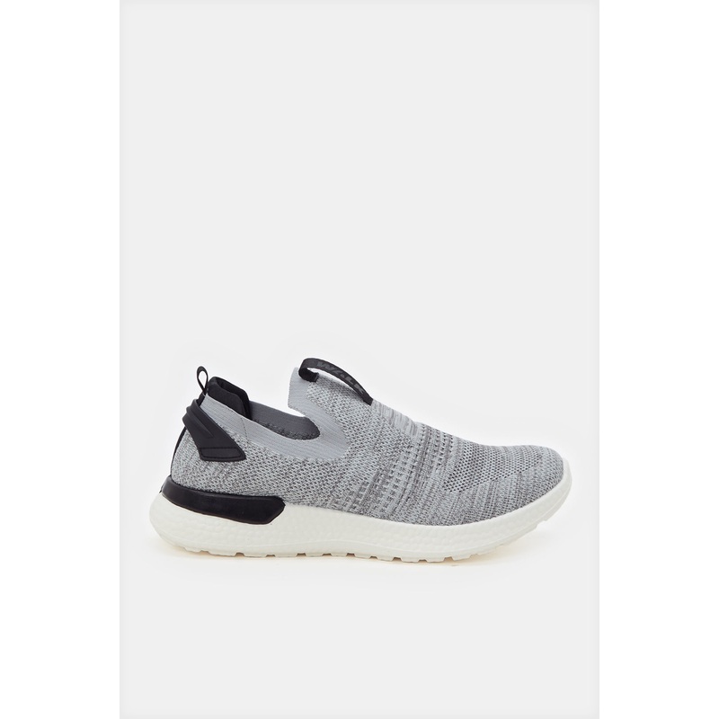 Men Grey Knitted Easy Slip-On Sneakers