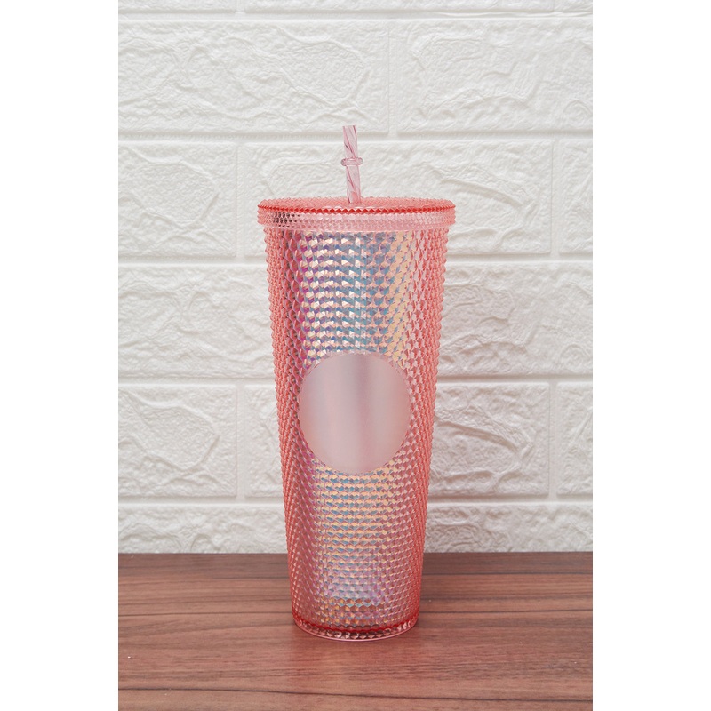 Pink Textured Water Bottle With Straw (700ml)