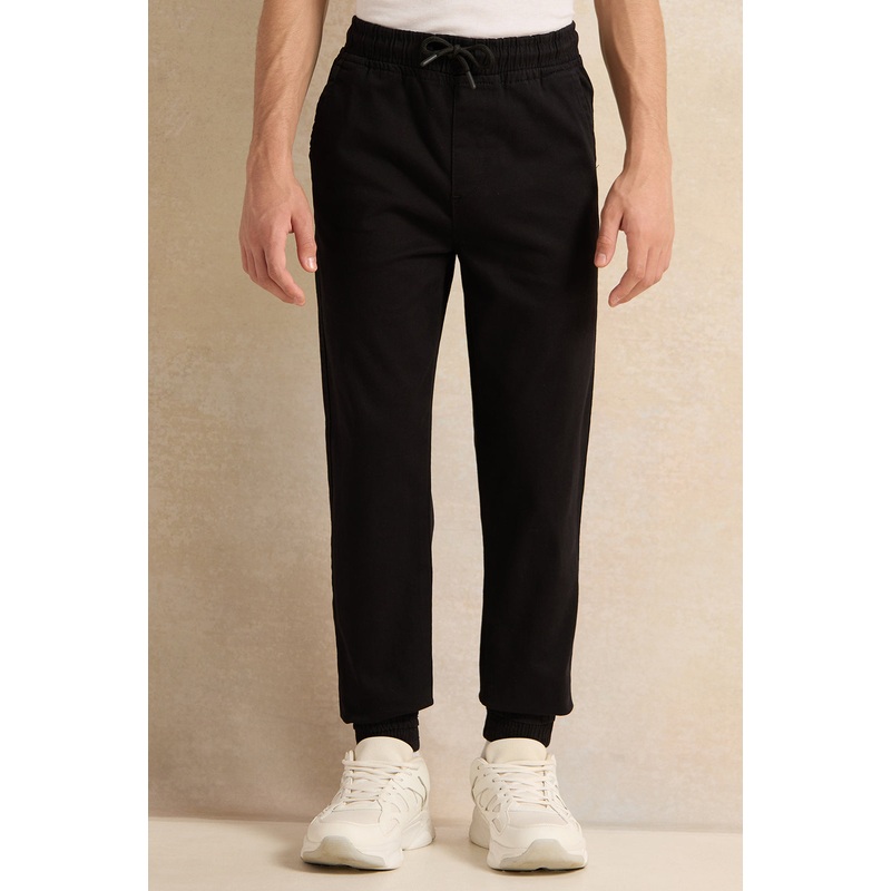 Senior  Boys Black Basic Pull On Joggers