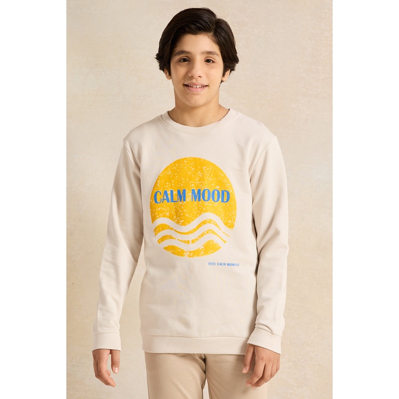 Senior Boys Ecru Printed Sweatshirt