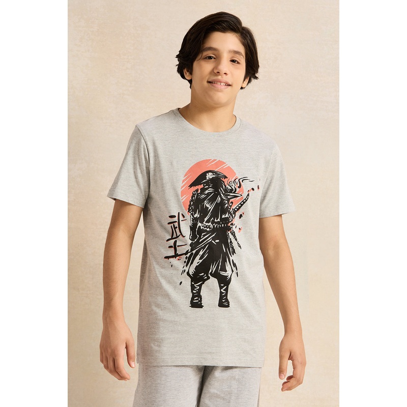 Senior Boys Grey Samurai Print T-Shirt