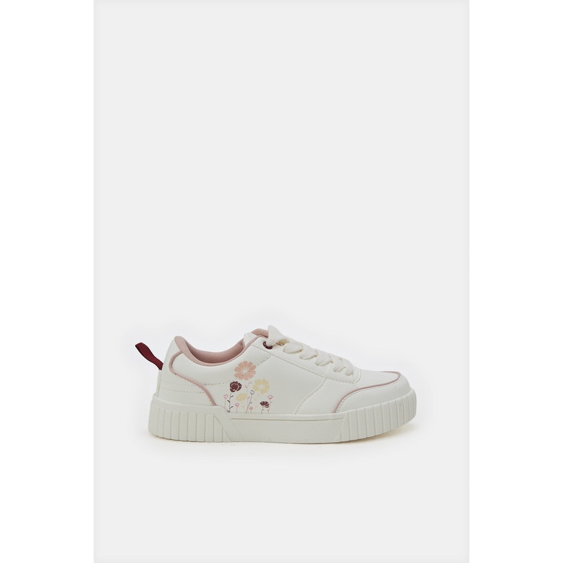 Senior Girls White Printed Sneakers