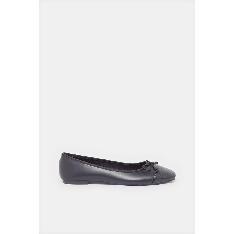 Women Black Ballerina With Bow Trim