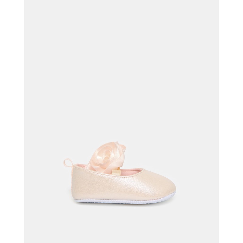 Baby Pink Flower Embellished Pram Shoes