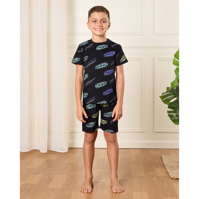 Boys Black Cars Printed Pyjama Set (2 Piece)