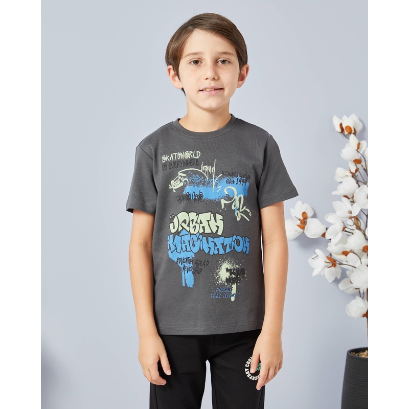 Boys Charcoal Urban Imagination Print T-Shirt