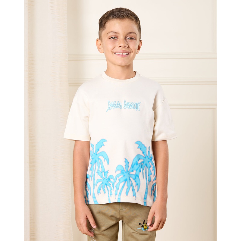Boys Cream Palm Printed T-Shirt