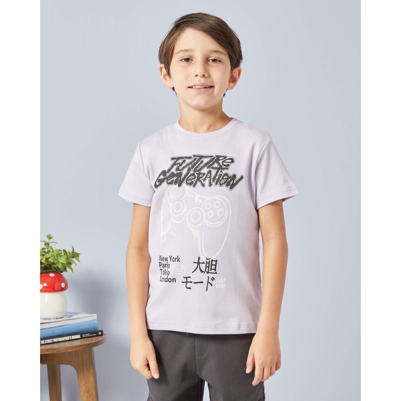 Boys Lilac Controller Print T-Shirt