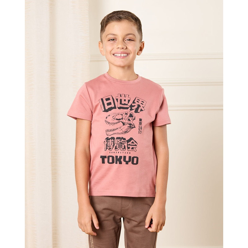 Boys Pink Dino Print Graphic T-Shirt