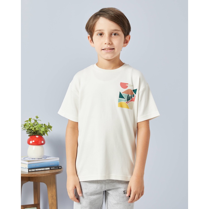 Boys White Front And Back Print T-Shirt