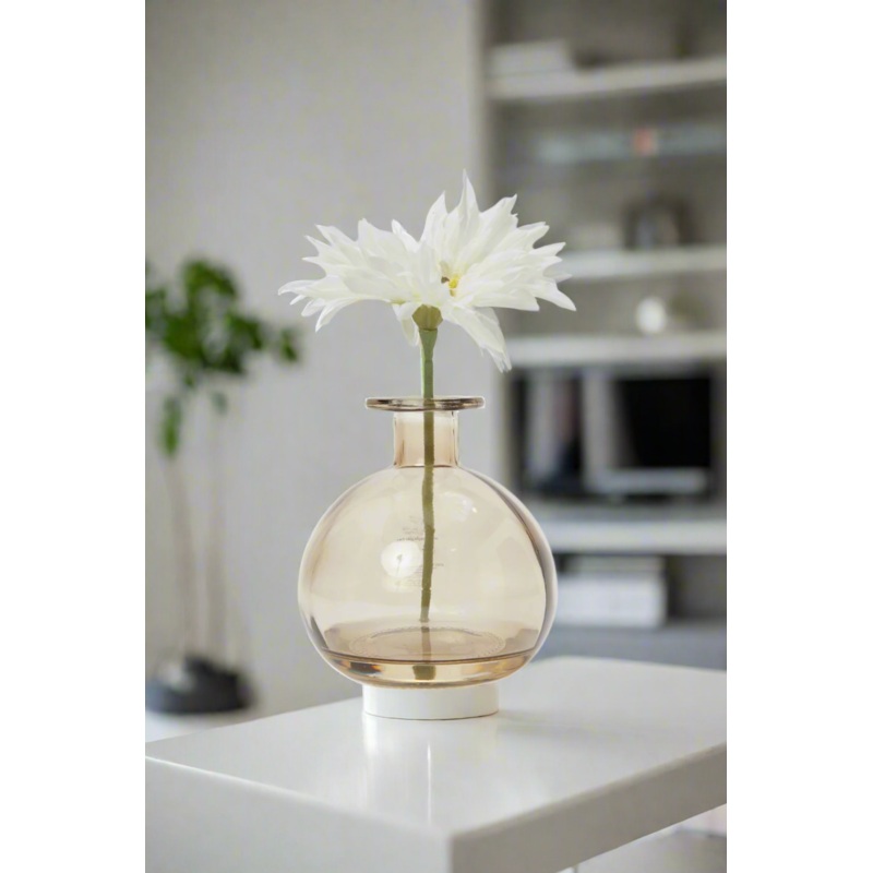 Brown Round Plain Glass Vase With Flower