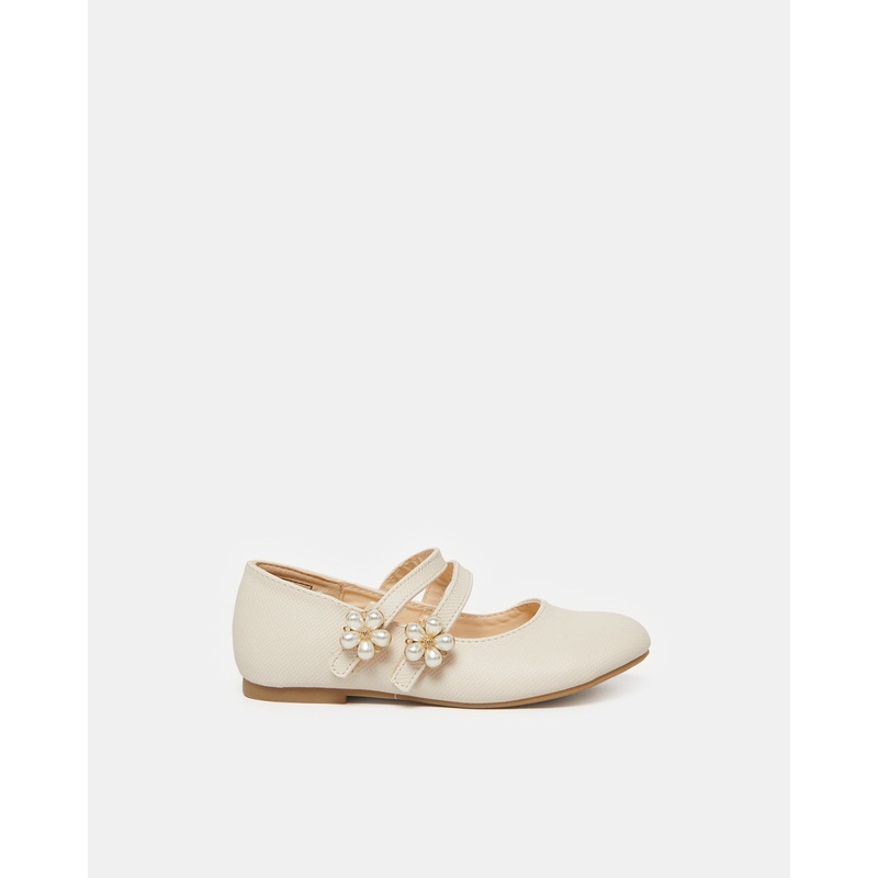 Girls Beige Double Strap Ballerina