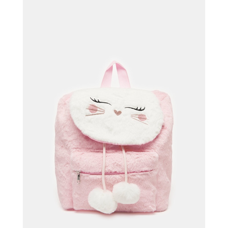 Girls Pink And White Faux Fur Backpack
