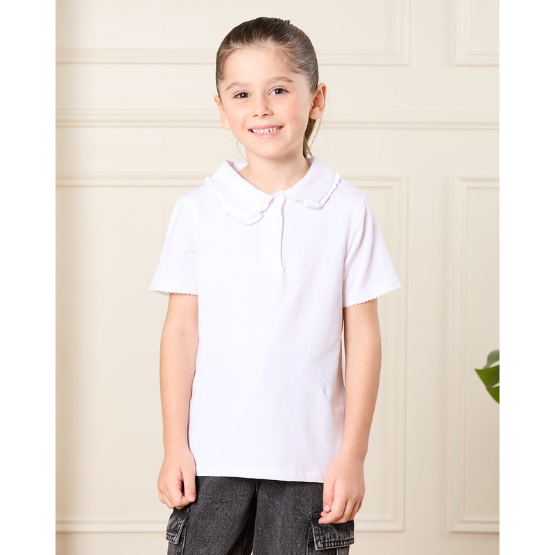 Girls White Plain Polo Shirt|2-3 Years|3-4 Years|4-5 Years|5-6 Years|6-7 Years|7-8 Years
