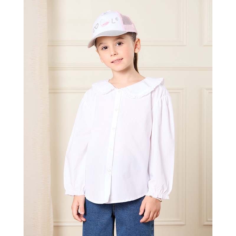 Girls White Plain Shirt Blouse