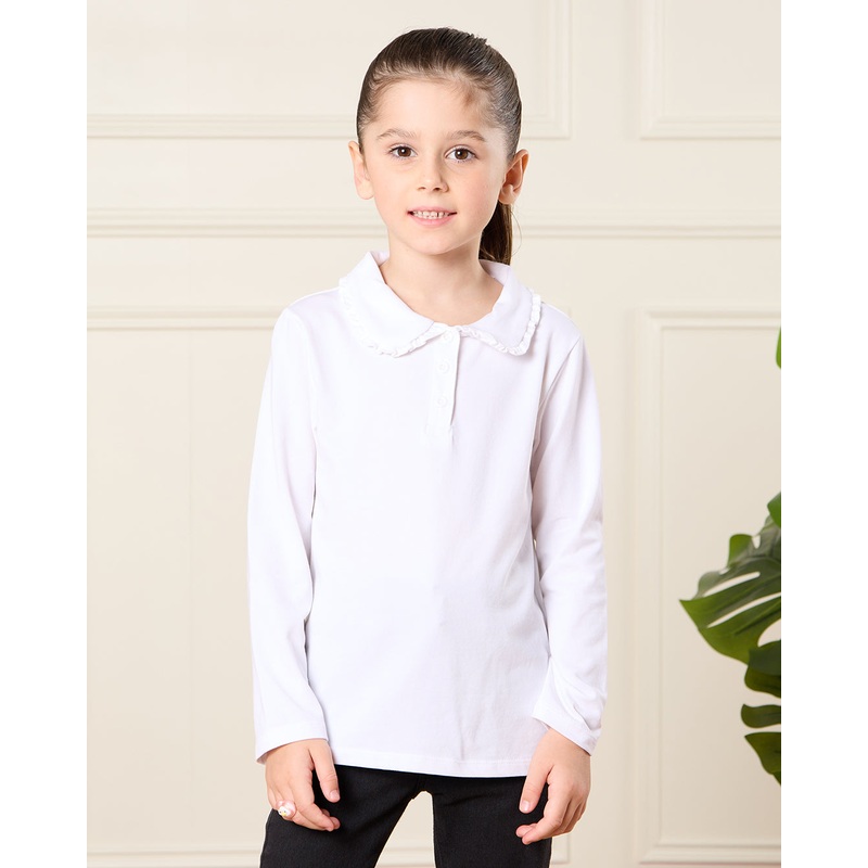 Girls White Solid Polo T-Shirt (Pack of 2)