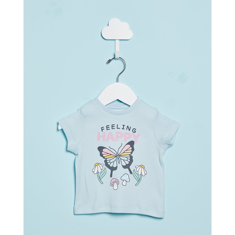 Infant Girls Blue Butterfly Printed T-Shirt