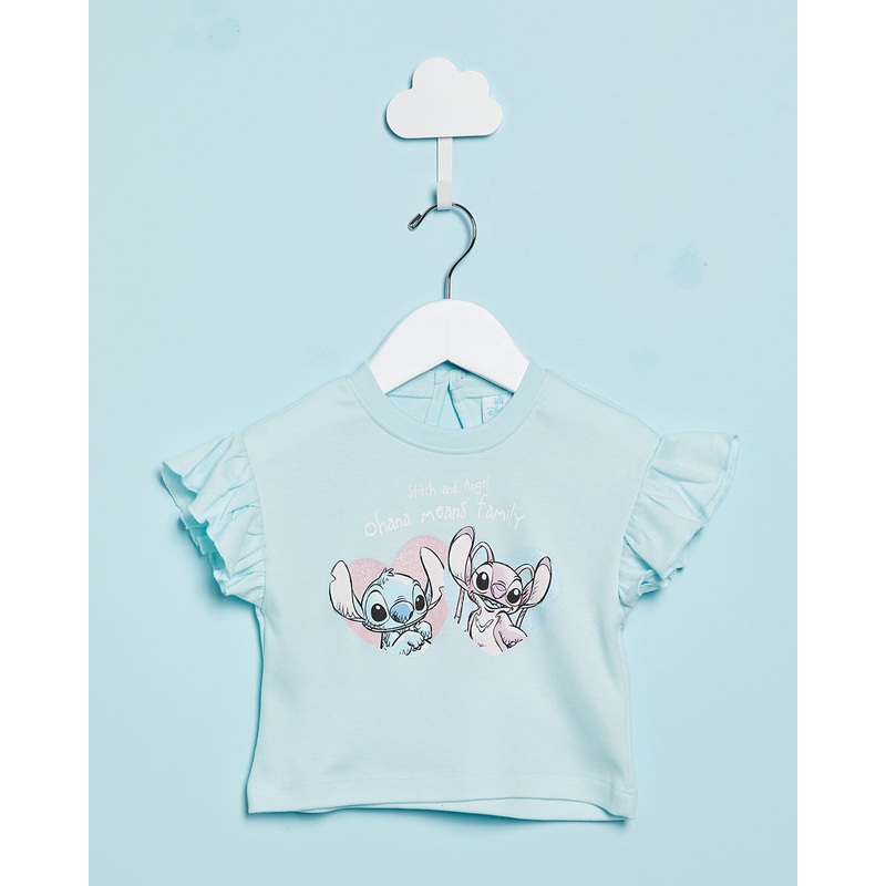Infant Girls Blue Stitch Print T-Shirt