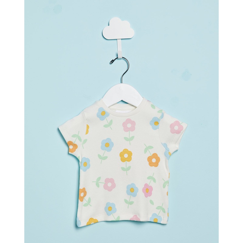 Infant Girls Ivory Floral Print T-Shirt