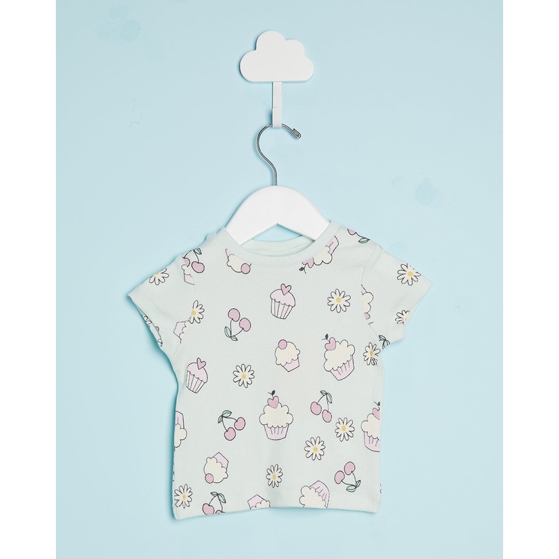 Infant Girls Mint Cupcake Printed T-Shirt