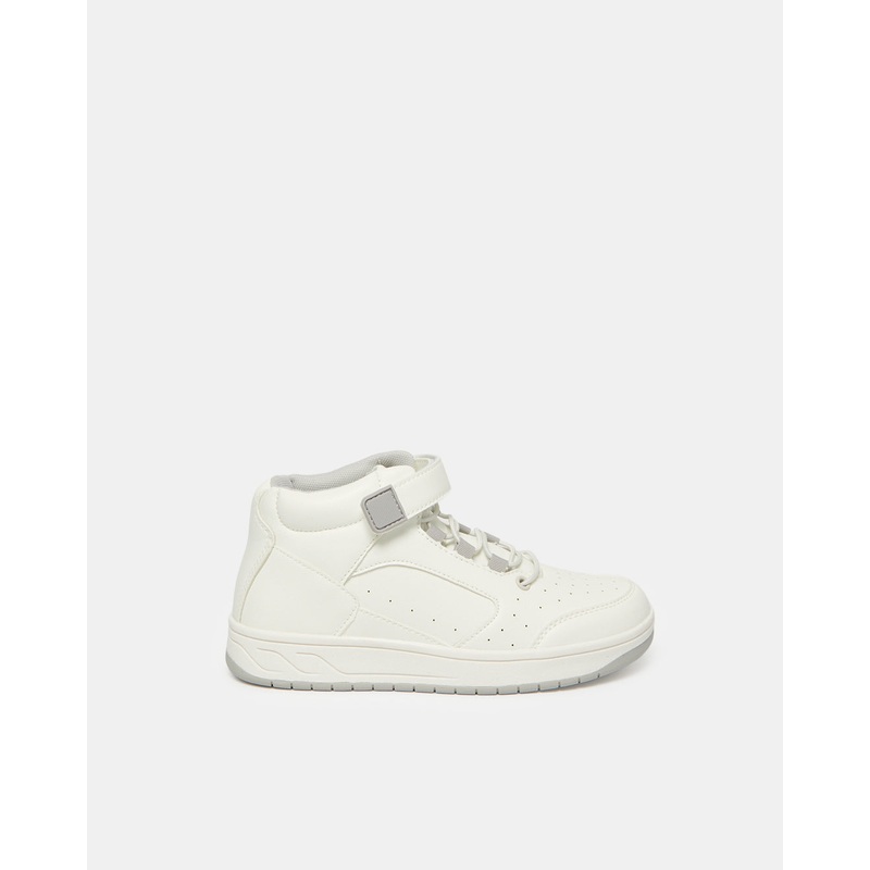 Senior Boys White Plain High Top Sneakers