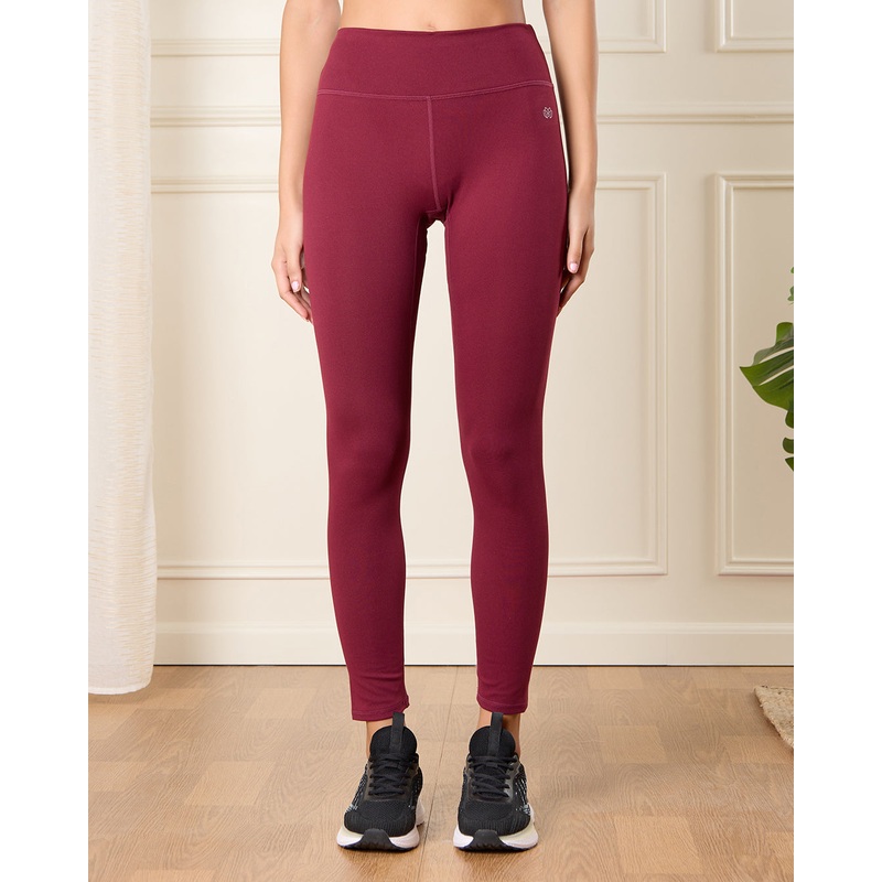 Women Burgundy Solid Active Leggings