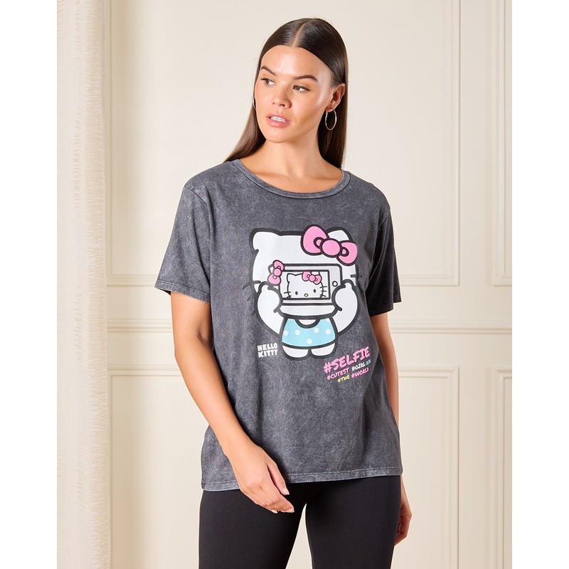 Women Charcoal Hello Kitty Printed T-Shirt