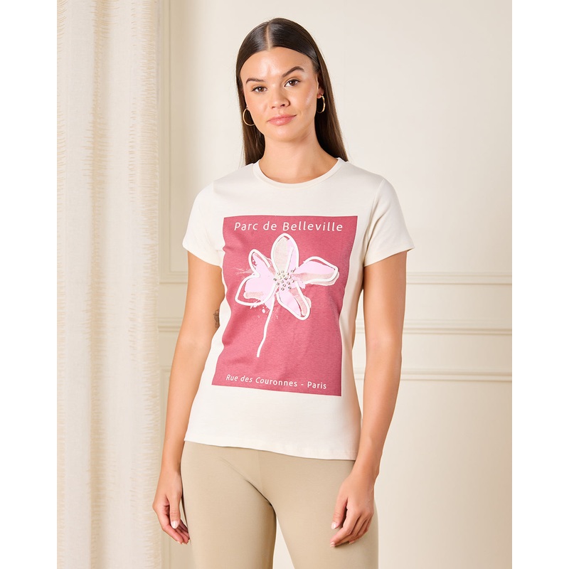 Women Cream Floral Printed T-Shirt