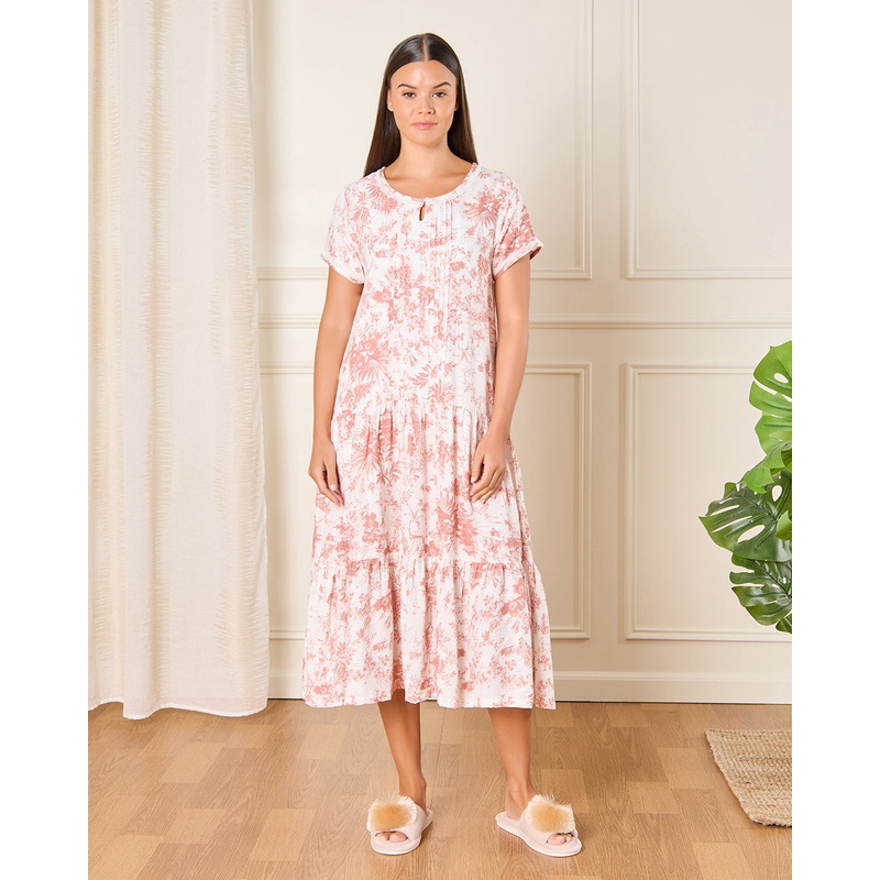 Women White Floral Printed Nightgown