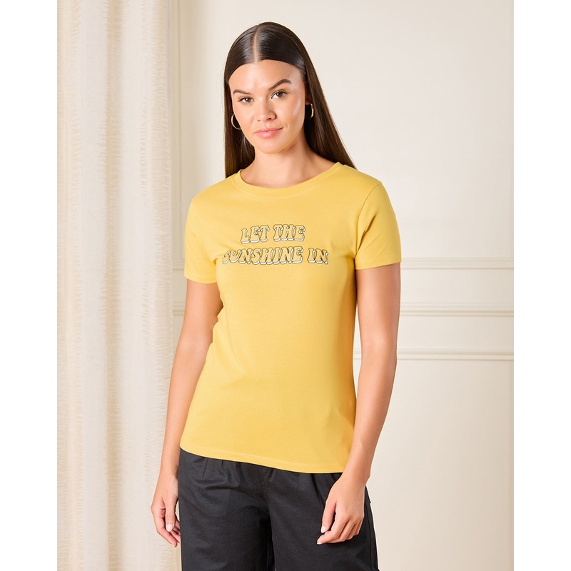 Women Yellow Let The Sunshine In Printed T-Shirt