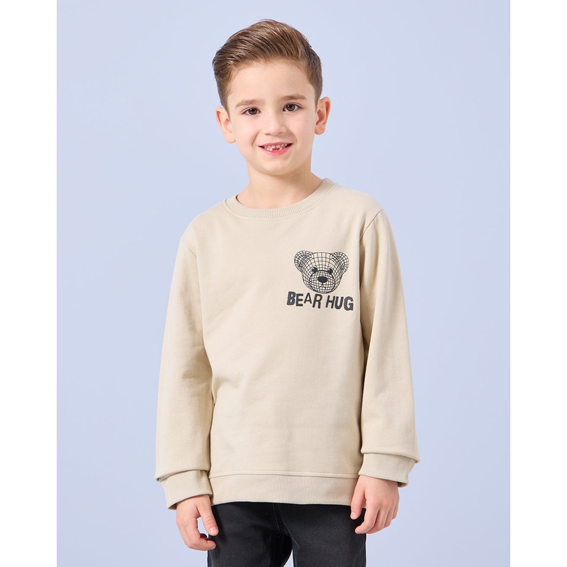 Boys Beige Bear Print  Sweatshirt