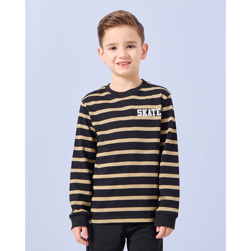 Boys Black And Mustard Striped Long Sleeve T-Shirt