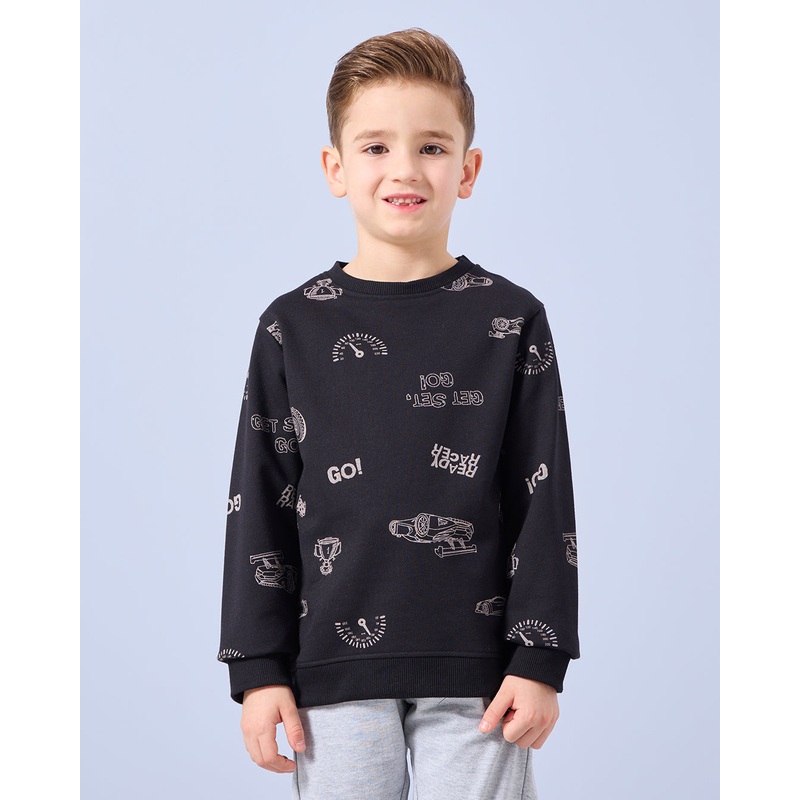 Boys Black Cars Print Sweatshirt