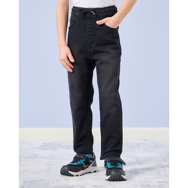 Boys Black Knitted 5 Solid Jeans