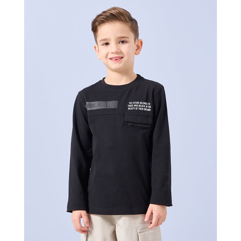 Boys Black Long Sleeve Fashion T-Shirt