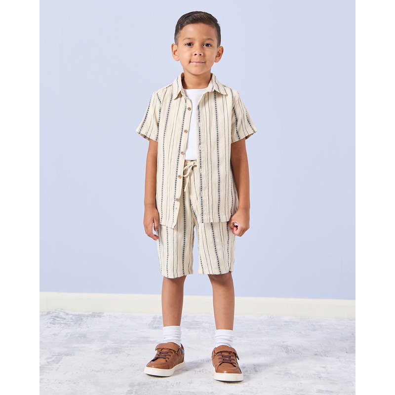 Boys Cream Dobby Shirt & T-Shirt Set (2 Piece)