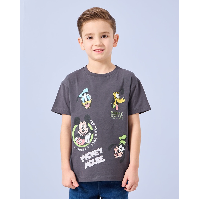 Boys Grey Mickey Mouse Print T-Shirt
