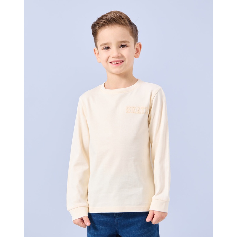 Boys Ivory Embroidered Long Sleeve T-Shirt