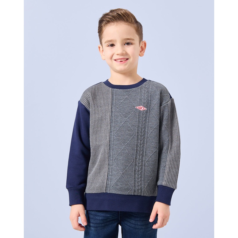 Boys Navy And Grey Jacquard Sweatshirt