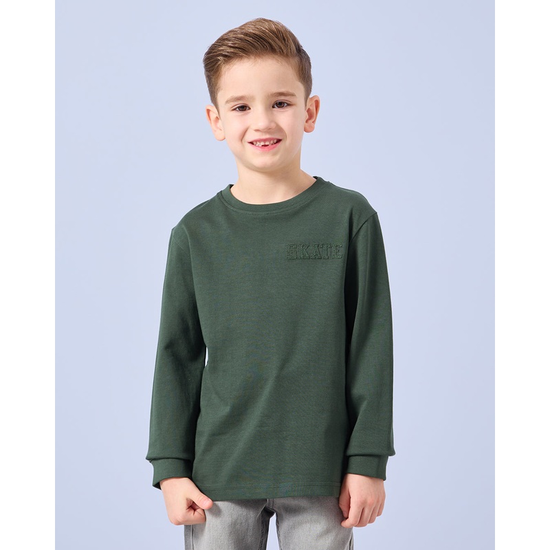 Boys Olive Embroidered Long Sleeve T-Shirt