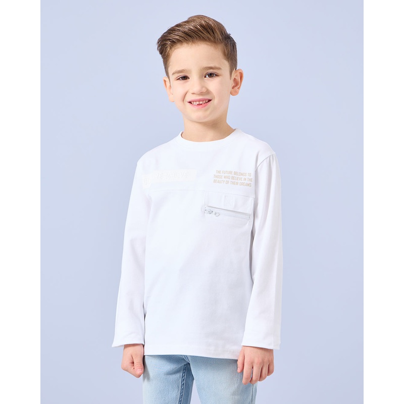 Boys White Long Sleeve Print T-Shirt