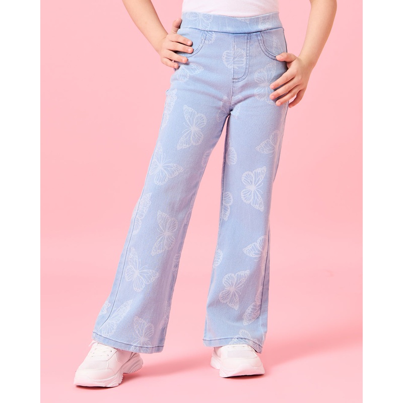 Girls Blue Butterfly All Over Print Flare Fit Jeggings