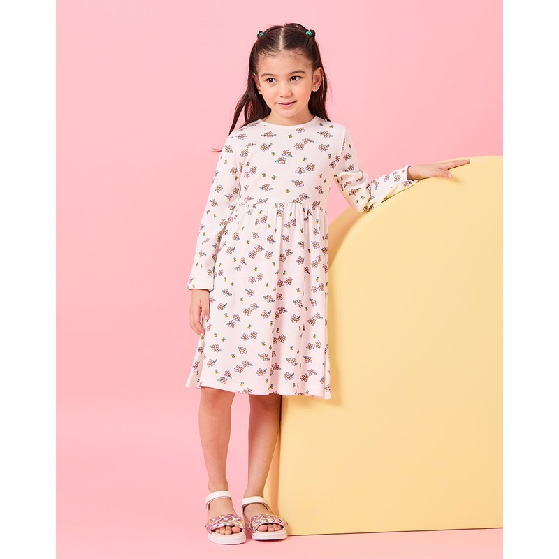Girls Green And White Printed  Dress Set (Pack of 2)