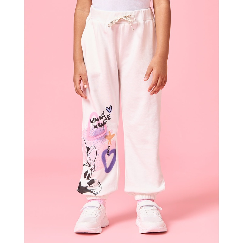 Girls Ivory Minnie Mouse Print Active Tracks Pants