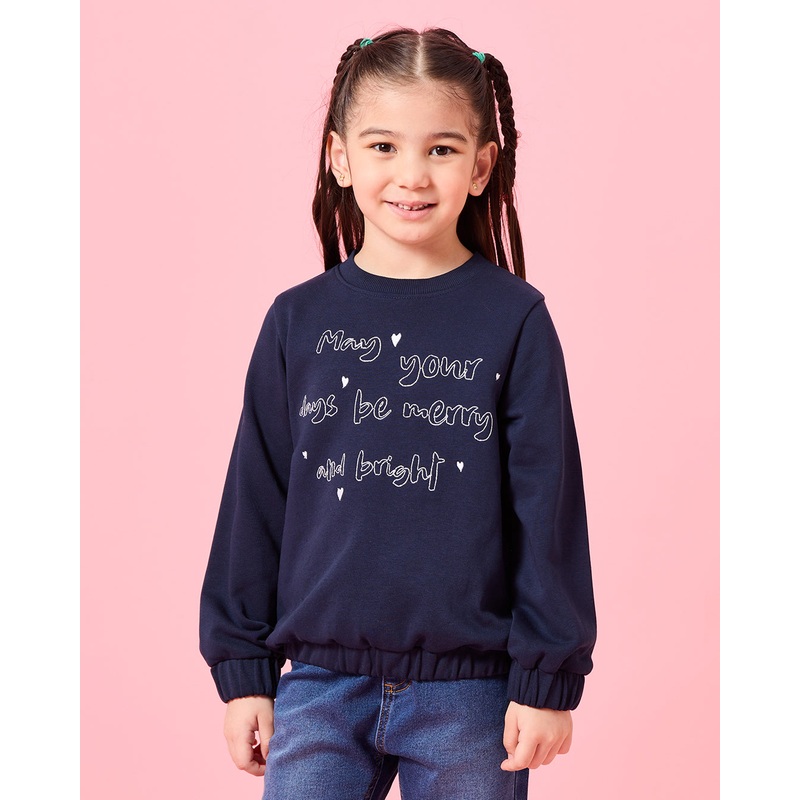 Girls Navy Placement Print Sweater
