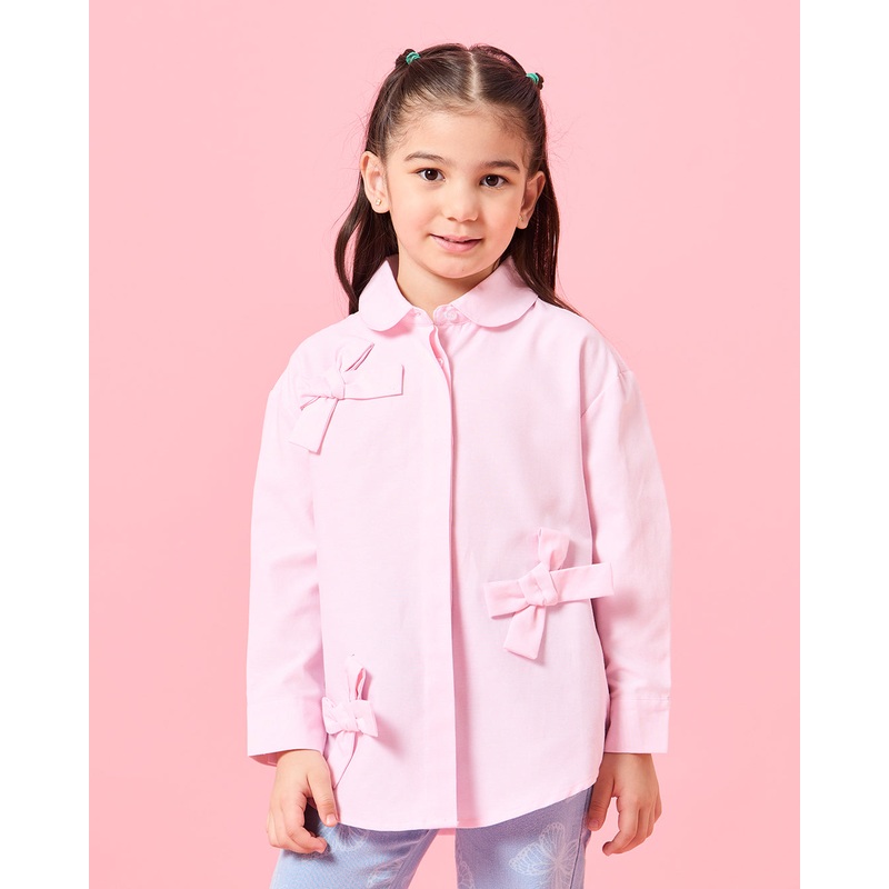 Girls Pink Button Front Embellished Blouse