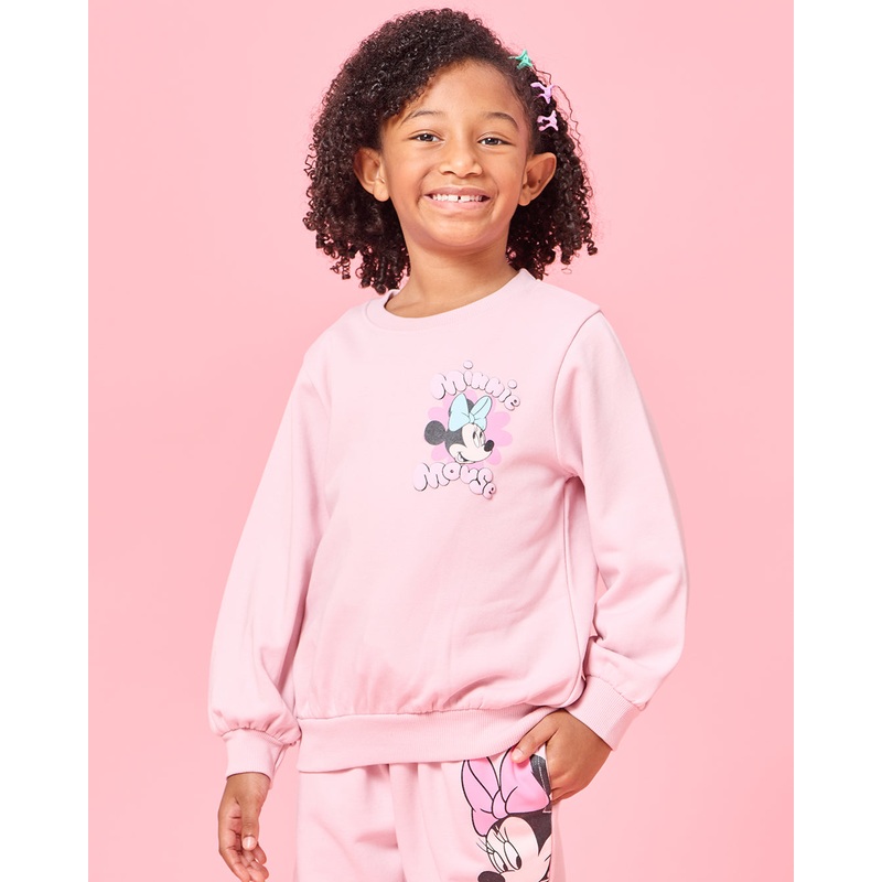 Girls Pink Minnie Mouse Print Sweatshirt