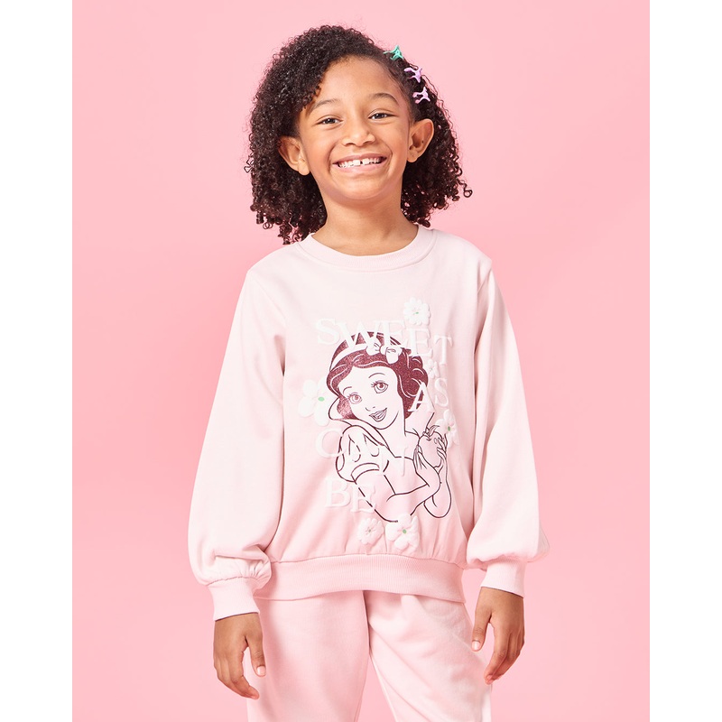 Girls Pink Snow White Print Sweatshirt