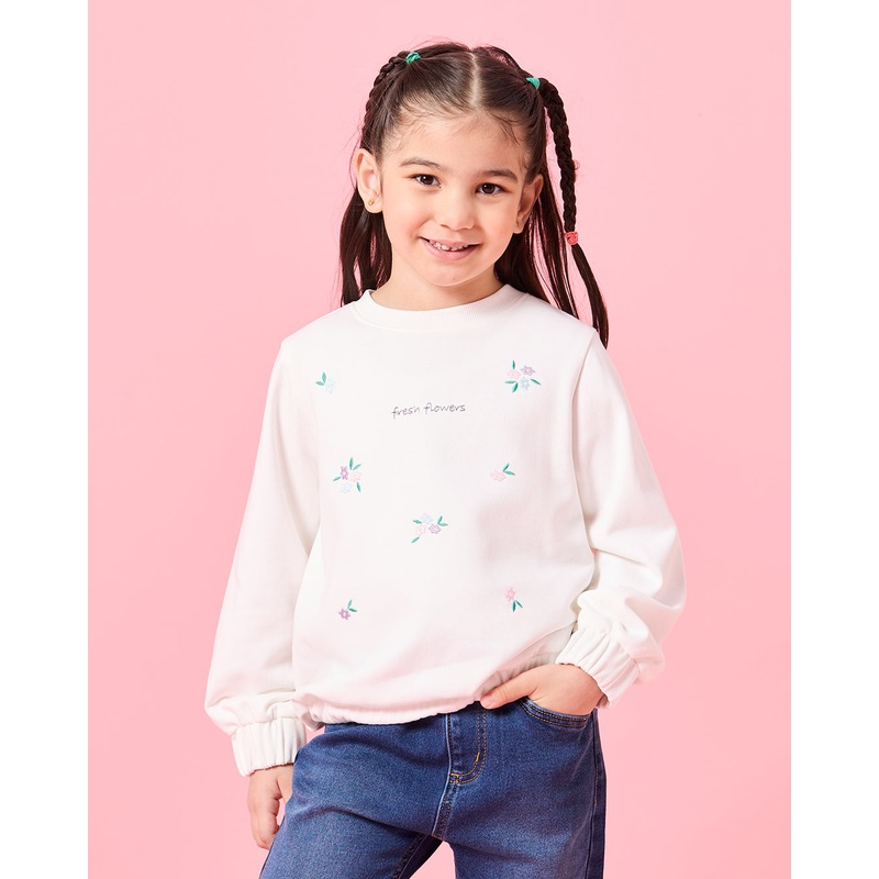 Girls White Embellished Sweater