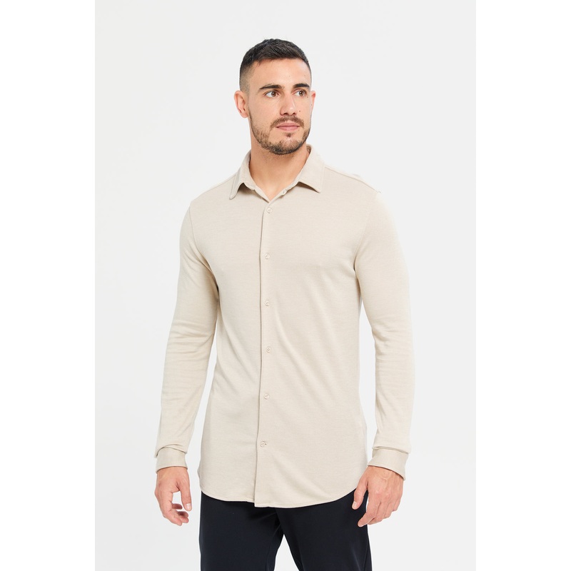Men Beige Knitted Signature Shirt